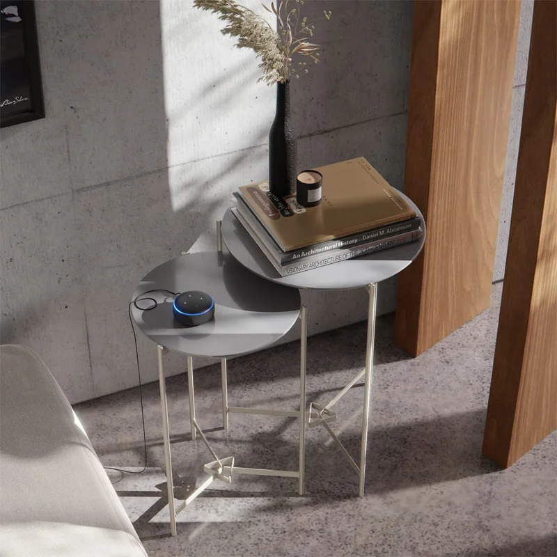 Conjunto Mesas Laterales Redondas Patas De Hierro Tapa Mdp Gris - Mesas de living, Uruguay | Lais Muebles, vista 3
