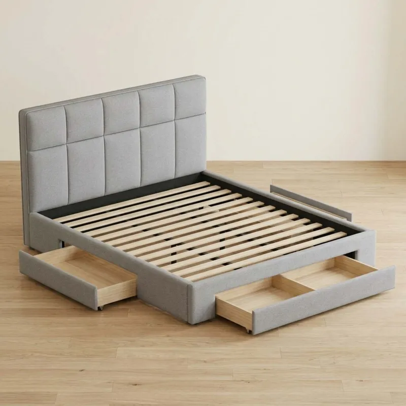Cama C/cajones King Madera-y-tela Gris Granate en Gris - Dormitorio, Uruguay | Divino