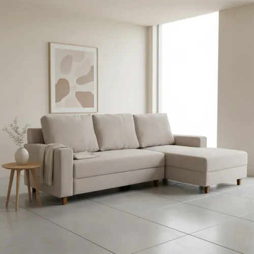 Rinconera Lucci - Tela Microfibra - Chaise derecho - Berlin 02 (Beige) en Beige - Sillones y sofás, Uruguay | NYR