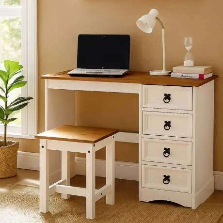 Escritorio 4 Cajónes Línea Naturale - Blanco/Roble en Multicolor - Escritorios y sillas de escritorio, Uruguay | La Cueva Muebles