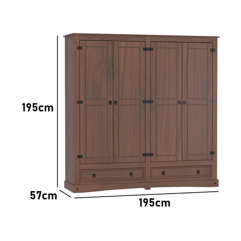Placard Ropero Armario Linea Mexicana 4 Puertas Cajones en Marrón - Muebles, Uruguay | Soy Hogar, vista 6