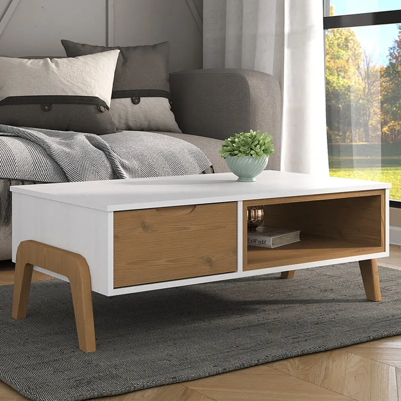 Mesa de living Linea Veneza - Blanco/Miel en Multicolor - Mesas de living, Uruguay | La Cueva Muebles
