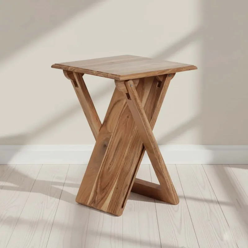 Mesa Auxiliar Madera Marron Plegable Castaño en Marrón - Mesas de living, Uruguay | Divino