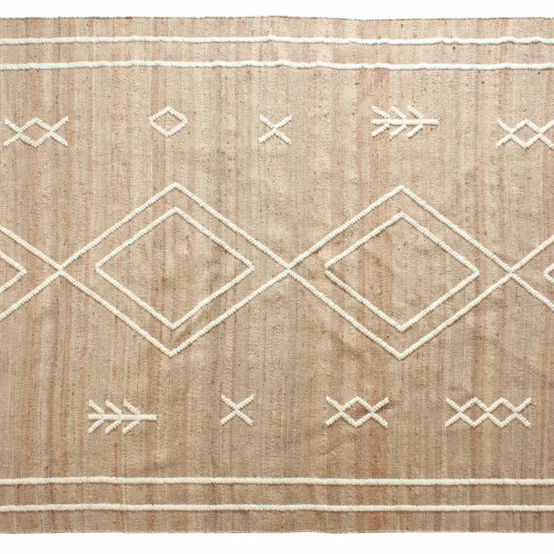 ALFOMBRA TRIBAL YUTE/LANA BLANCO en Beige - Alfombras, Uruguay | Masinfinito Casa