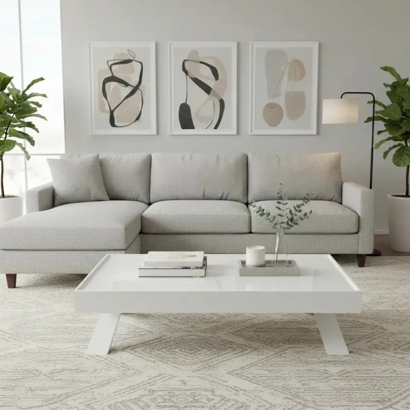 Mesa de centro con tapa de vidrio - PRODUCTO CON DETALLES - en Blanco - Mesas de living, Uruguay | Champagne Home