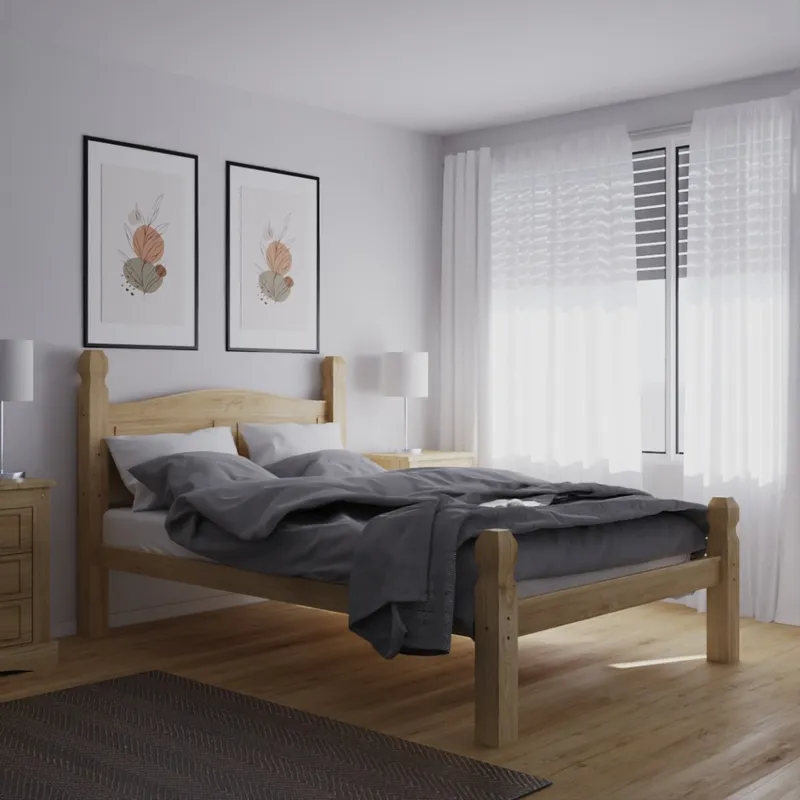 Cama 2 Plazas Madera Maciza Linea Mexicana - Natural en Madera natural - Dormitorio, Uruguay | Rústico Hogar