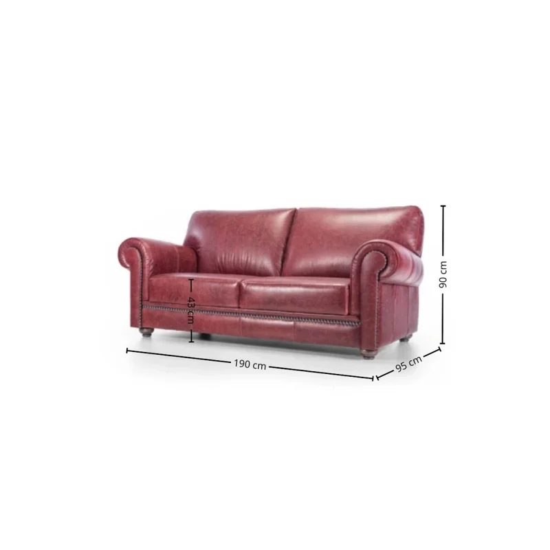 Sofá Gentleman - Cuero Natural - 2,5 cuerpos - A fabricar en Rojo - Sillones y sofás, Uruguay | NYR, vista 3