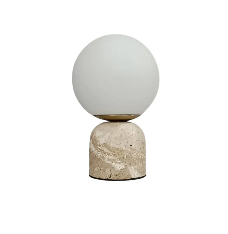 L. MESA ESFERA TRAVERTINO en Beige - Lámparas de mesa, Uruguay | Masinfinito Casa