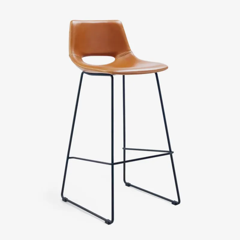 Taburete Zahara piel sintética marrón y acero con acabado negro altura 76 cm en Marrón - Butacas, banquetas y puffs, Uruguay | Kavehome