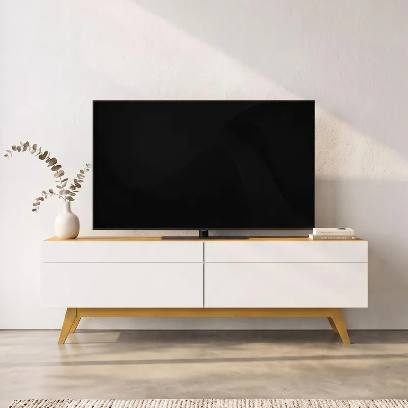 Rack para TV Stand Classic 1.4 - Linea Manhattan - Natural/Blanco en Blanco - Muebles para TV, Uruguay | Rústico Hogar