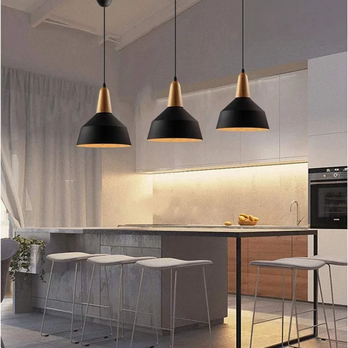 Campana de aluminio y madera estilo nórdico – negro en Negro y madera / Blanco y Madera - Lámparas colgantes, Uruguay | La Perla, vista 4