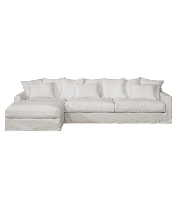 RINCONERA BISCARROSSE 303X100X160 LINO BLANCO CHAISE LONGUE IZQUIERDO en Blanco - Sillones y sofás, Uruguay | Más Infinito Casa