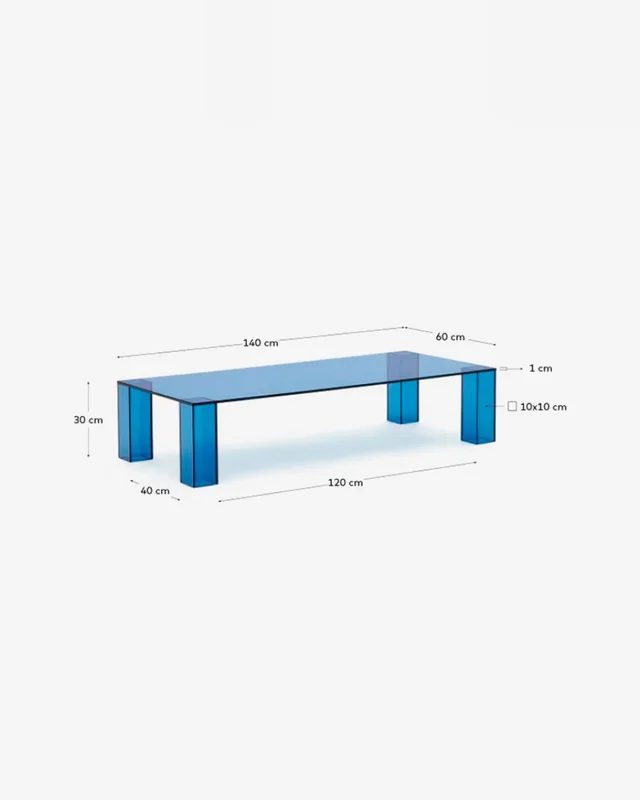 Mesa de centro Adularia de cristal templado - azul 140 x 60 cm en Azul - Mesas de living, Uruguay | Kavehome, vista 7