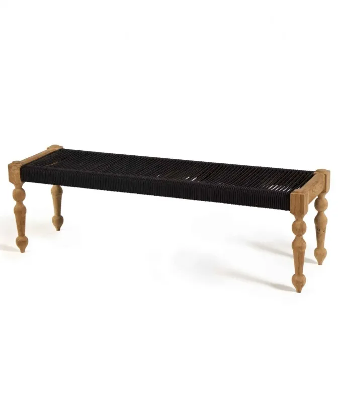 BANCO ULISES MADERA/CUERDA 140X40X45H 122107 en Negro - Butacas, banquetas y puffs, Uruguay | Vinibel