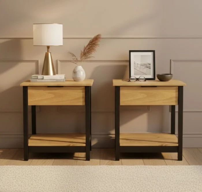Promo 2 Mesa De Luz Linea Denise en Madera natural - Mesas de luz, Uruguay | La Cueva Muebles