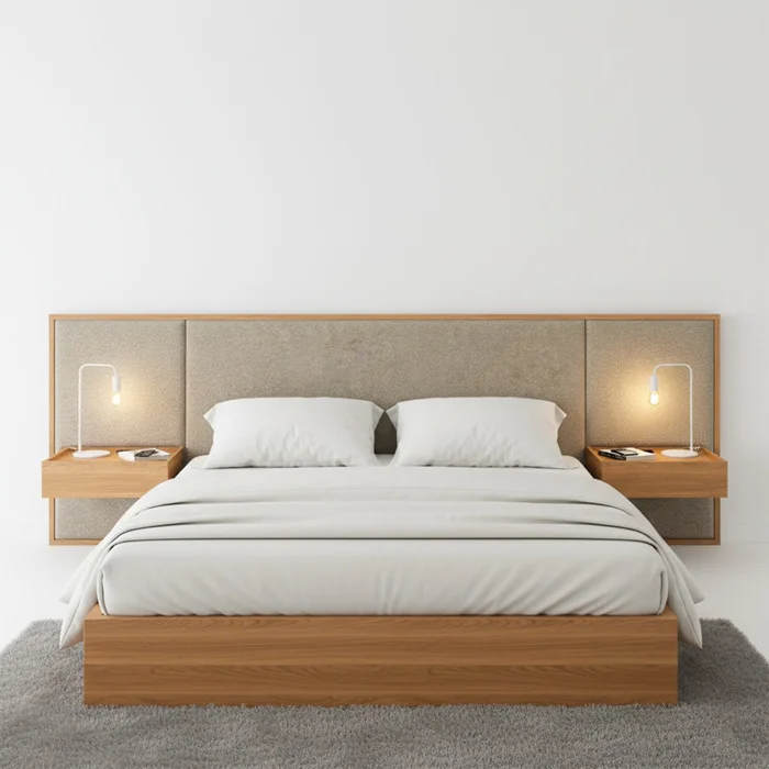 Respaldo King con mesa de luz Gael - Moderna - Marrón en Beige - Respaldos de cama, Uruguay | Rústico Hogar