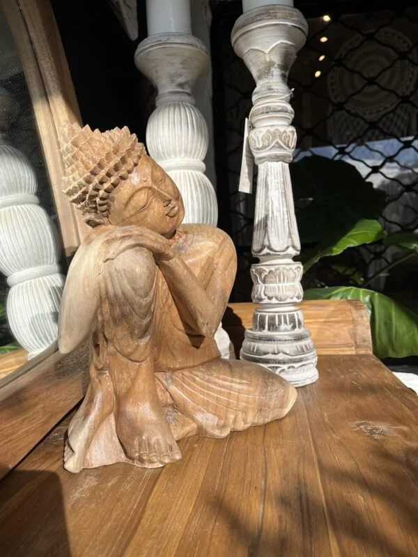 Buda tallado Soñador en Madera natural - Decoración, Uruguay | Balihai, vista 3