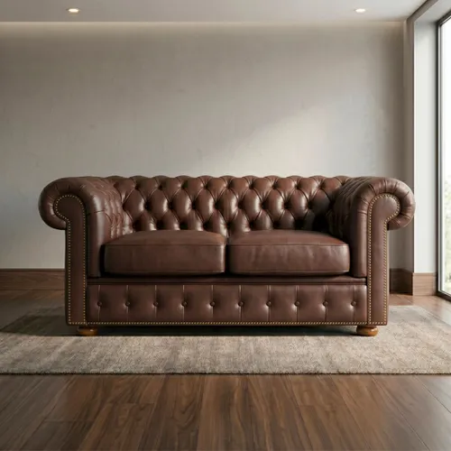 Sillón 100% Cuero - 2 Cuerpos - Chesterfield - Caramelo en Marrón - Sillones y sofás, Uruguay | Rústico Hogar