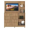 Comoda Cajonera Rack TV de 4 cajones 1 puerta 1 Botiquín con Espejo y Estantes para Dormitorio o Living - FE - Miel en Madera natural - Cómodas, Uruguay | Mulata, vista 3 de 5