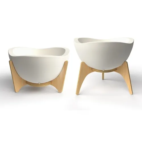 MACETA C/BASE MADERA 38X20CM TRYAS BLANCO - Macetas, Uruguay | Decohogar