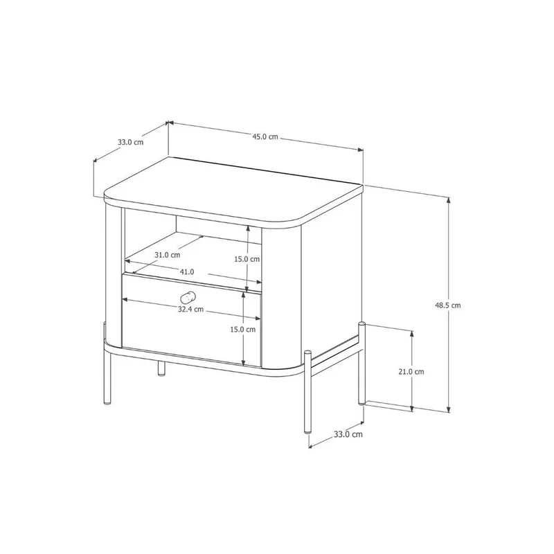 Mesa De Luz 1 Cajon 1 Estante Patas Metalicas en Beige - Mesas de luz, Uruguay | Soy Hogar, vista 3