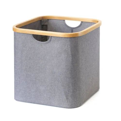 ORGANIZADOR BORDE MADERA 33X33X33CM EXT TELA GRIS en Gris - Canastos, Uruguay | Decohogar