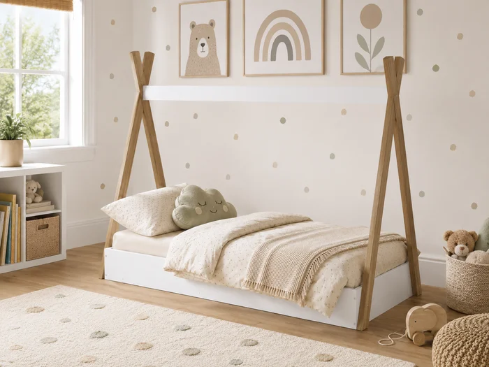 Cama Bosque Montessori 1 plaza Blanca - Dormitorio, Uruguay | RM Muebles y Deco
