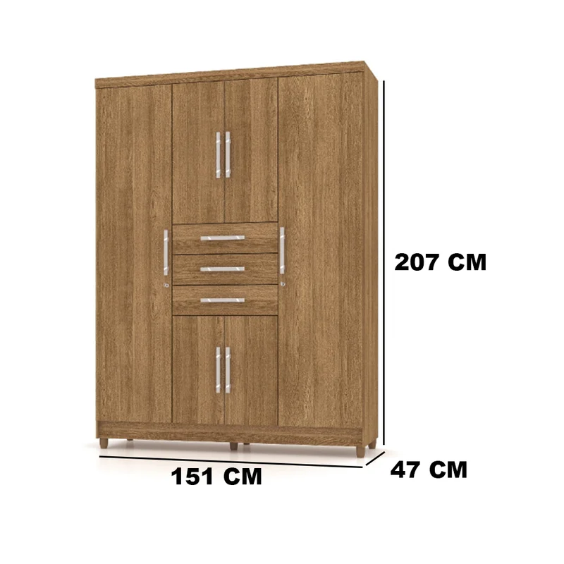 Ropero Placard 6 Puertas 3 Cajones Varios Estantes Y Patas en Madera natural - Roperos y placares, Uruguay | Soy Hogar, vista 4