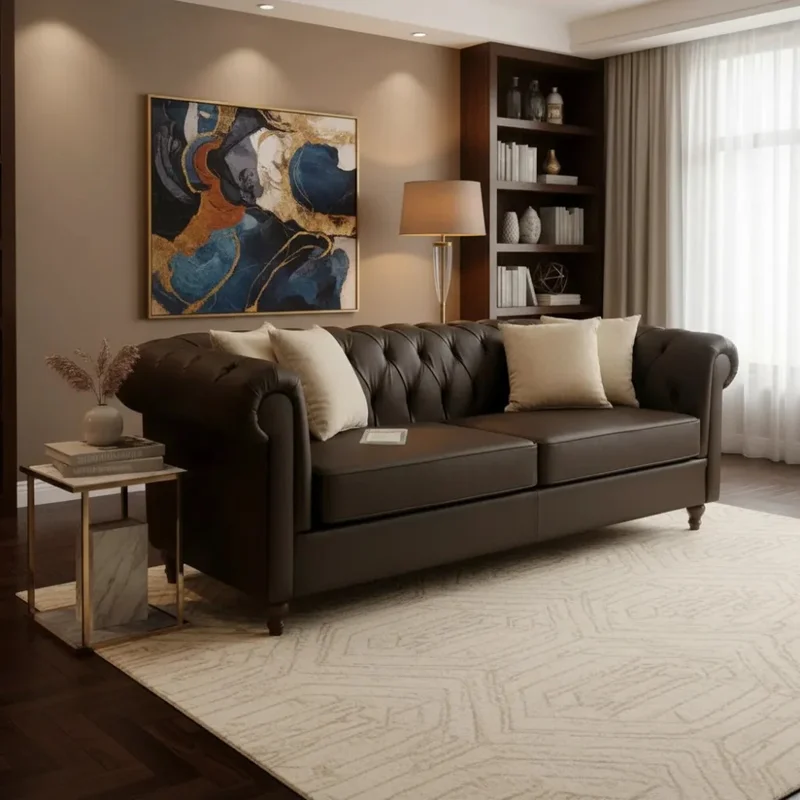 Sofa clasico 3 cuerpos - Tapizado en Cuero marrón en Marrón - Sillones y sofás, Uruguay | Champagne Home, vista 3