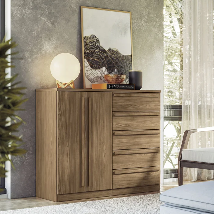 Comoda Cajonera 2 Puertas 5 Cajones 100% Mdp Dormitorio Jatoba en JATOBA - Cómodas, Uruguay | Soy Hogar, vista 3