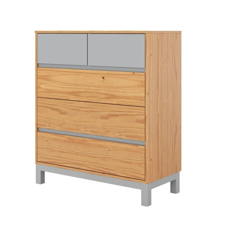 Cómoda 5 Cajones - Madera Maciza Pino/Gris - Square en Multicolor - Cómodas, Uruguay | Rústico Hogar