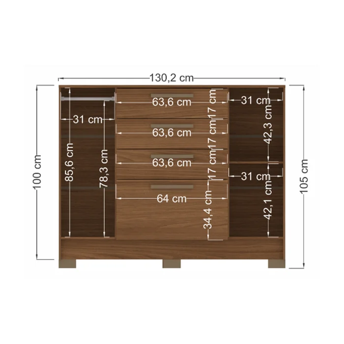 Comoda Cajonera Dormitorio 4 Cajones 2 Puertas en Beige - Muebles, Uruguay | Soy Hogar, vista 5