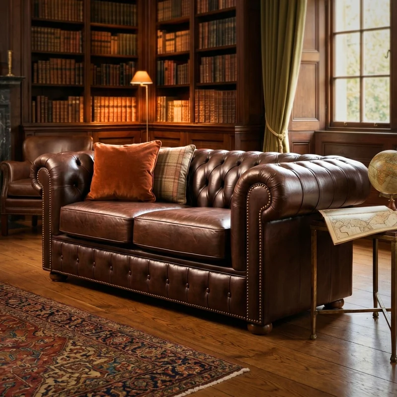Sillón 100% Cuero - 2 Cuerpos - Chesterfield - Caramelo en Marrón - Sillones y sofás, Uruguay | Rústico Hogar, vista 3
