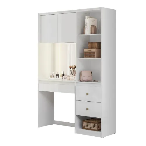 Tocador Escritorio 2 Puertas 3 Cajones Varios Estantes Mdp en Blanco - Sillones y sofás, Uruguay | Soy Hogar
