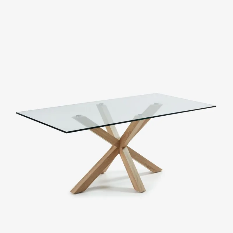 Mesa Argo 200 x 100 cm cristal patas de acero efecto madera en Madera natural - Mesas de comedor, Uruguay | Kavehome