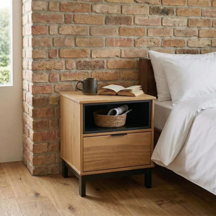 Mesa De Luz Madera 1 Cajón - Linea Denise en Madera natural - Mesas de luz, Uruguay | Rústico Hogar