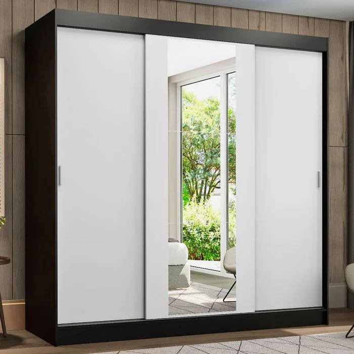 Ropero Placard Matrimonial Reno 180CM Pareja con 1 Espejo 3 Puertas Corredizas en Rustic/Negro - Roperos y placares, Uruguay | Balton, vista 13