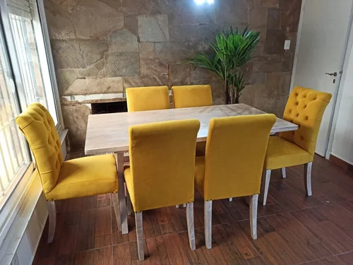 Juego De Comedor Madera Maciza Ozark Cruceta Con 6 Sillas A Eleccion en Mostaza - Mesas de comedor, Uruguay | Ozark Home, vista 2