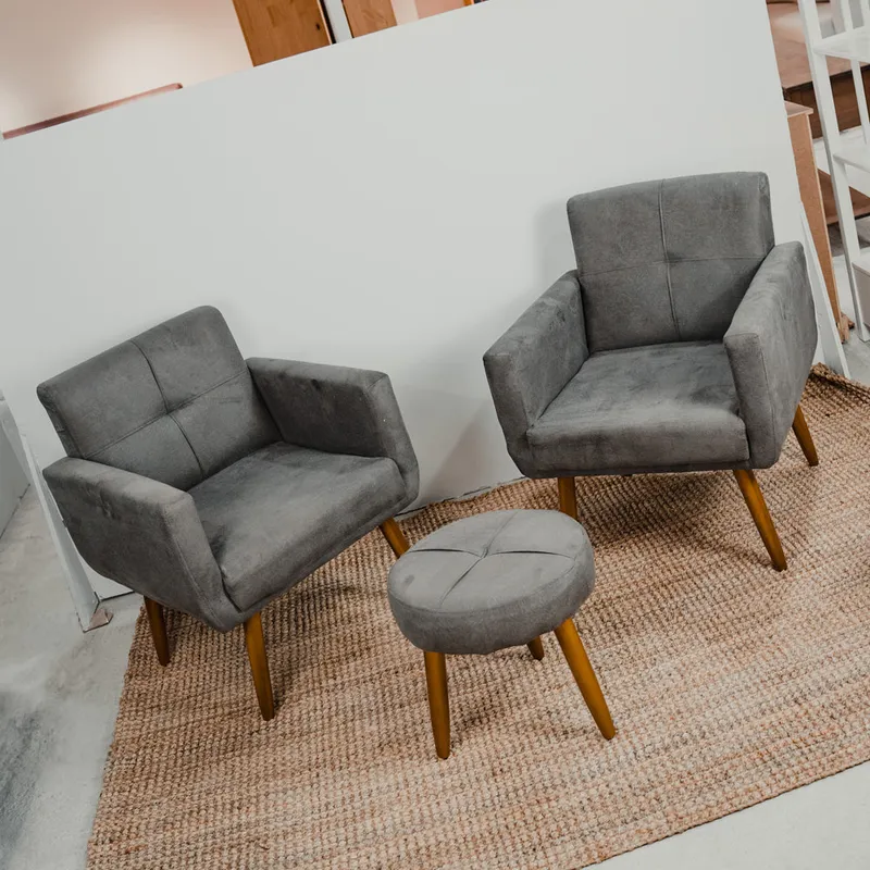 Kit 2 Poltrona + Puff Havana Gris - Sillones y sofás, Uruguay | Ecowood