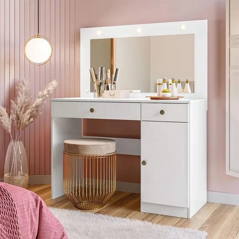 Tocador Con Espejo 2 Cajones Y Luces Para Maquillaje en Blanco - Cómodas, Uruguay | Soy Hogar, vista 4