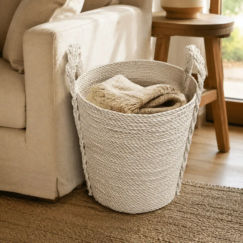 Cesto Rattan G en Blanco - Decoración, Uruguay | Camino a Casa