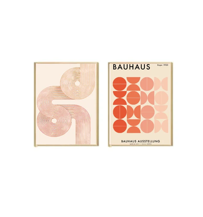 Kit 2 Cuadros - Bauhaus Rojo - 40 x 60 en Rojo / Naranja / Rosado – Material Marco: Pino – Moldura Caja - Decoración de pared, Uruguay | Berna home