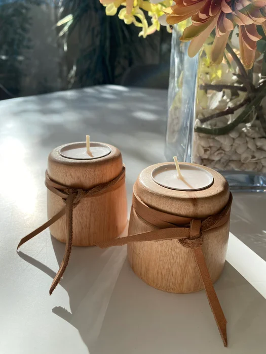 Candelabros de madera peque – Set x2 en Madera natural - Velas y Portavelas, Uruguay | Dreams On Time