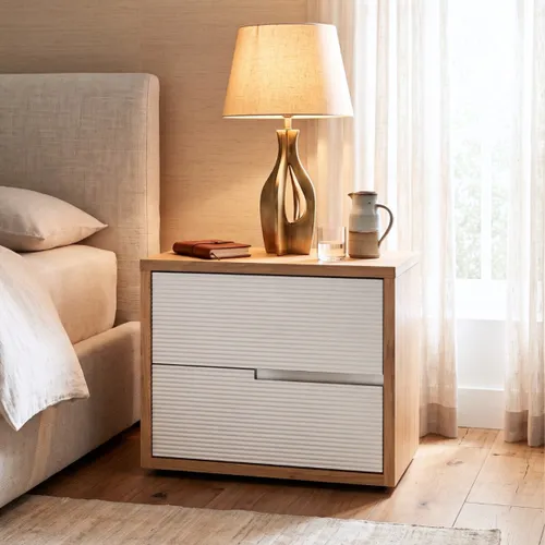 Mesa de Luz 2 cajones - Moderna - Beige Frizz en Beige - Mesas de luz, Uruguay | Rústico Hogar