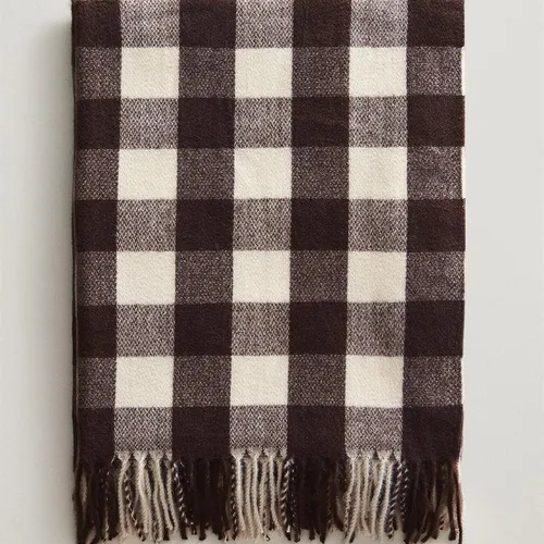 MANTA CUADROS Y FLECOS en Marrón - Textiles, Uruguay | Zara Home