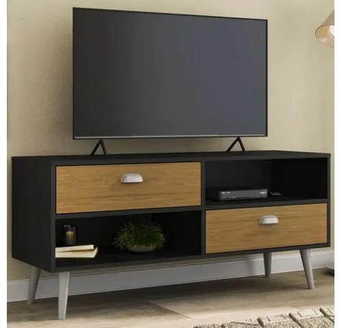 Rack 2 cajones TV 42" Nogal/Negro en Nogal Blanco - Muebles para TV, Uruguay | Que Sal Muebleria