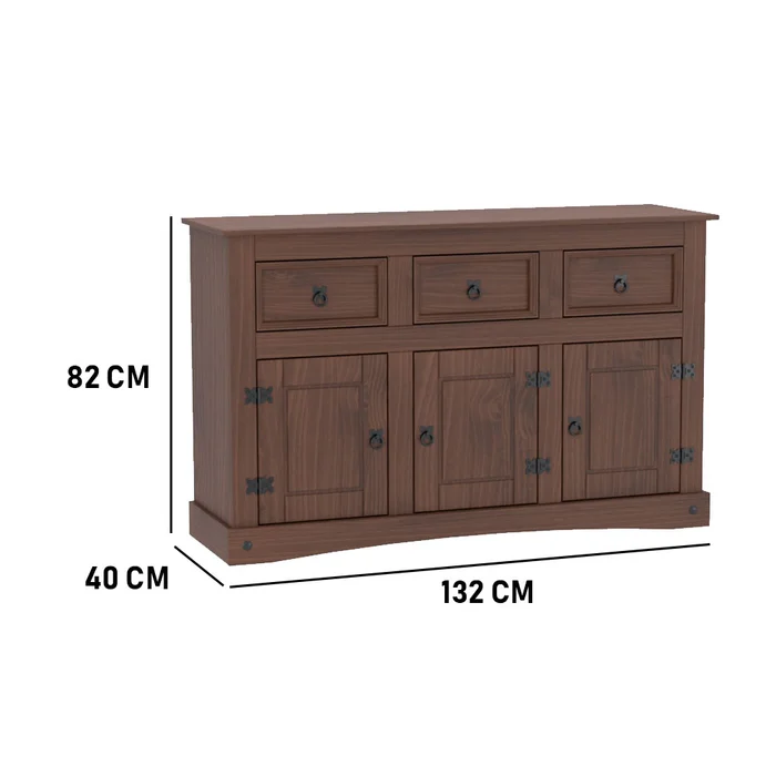 Bargueño Aparador Linea Mexicana 3 Puertas 3 Cajones E1515 en Marrón - Aparadores y recibidores, Uruguay | Soy Hogar, vista 4
