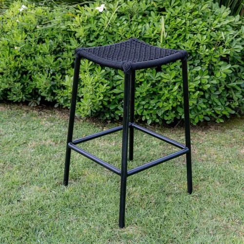 Banqueta de barra en cuerda náutica negra y aluminio en Negro - Butacas, banquetas y puffs, Uruguay | Entrecasa