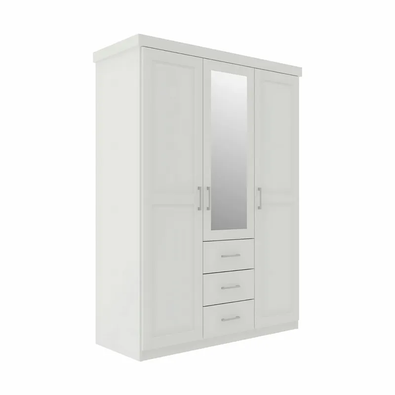Ropero 3 Puertas Con Espejo Madera Maciza - Linea Essenciale en Blanco - Roperos y placares, Uruguay | Rústico Hogar