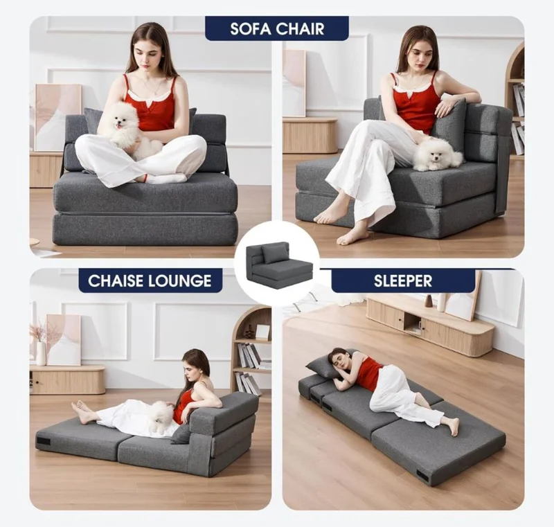 Sofa cama Foldie 2 cuerpos - Gris en Gris - Sillones y sofás, Uruguay | La Cueva Muebles, vista 4